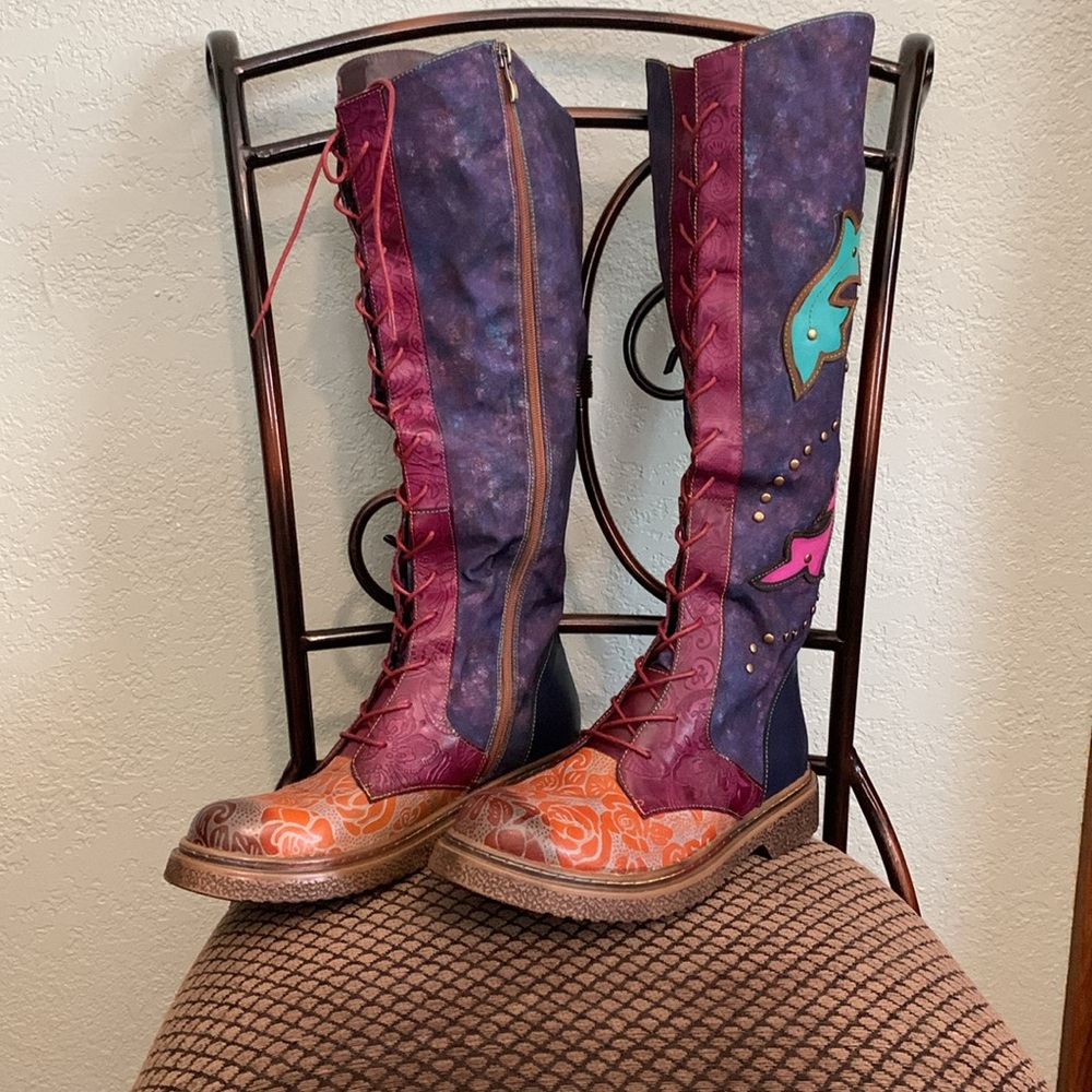 Size 9 - lace up leather boots - mult colors - Picture 2 of 7